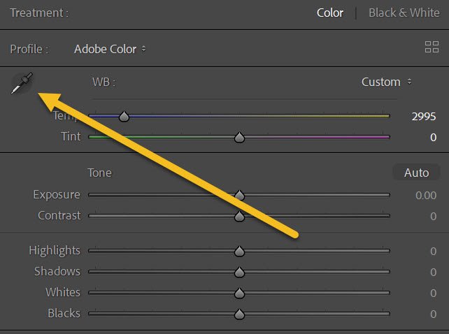 the Eyedropper tool in Lightroom
