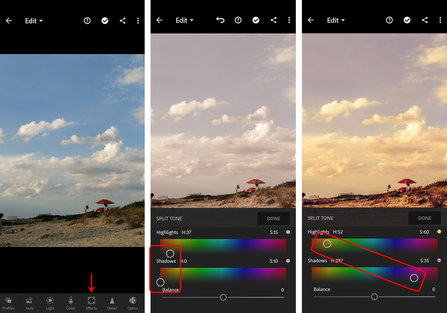 Split tone style in Lightroom Mobile