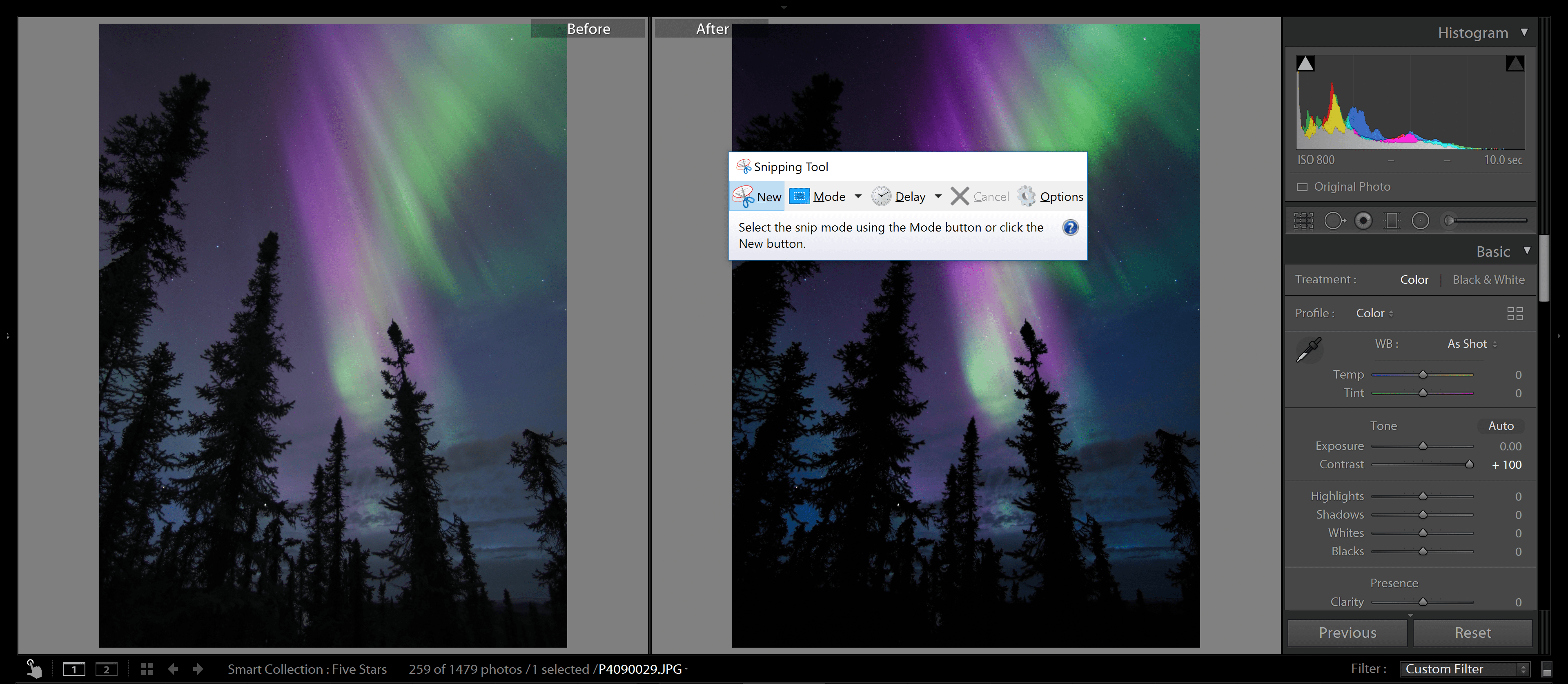 How to edit the aurora in Lightroom
