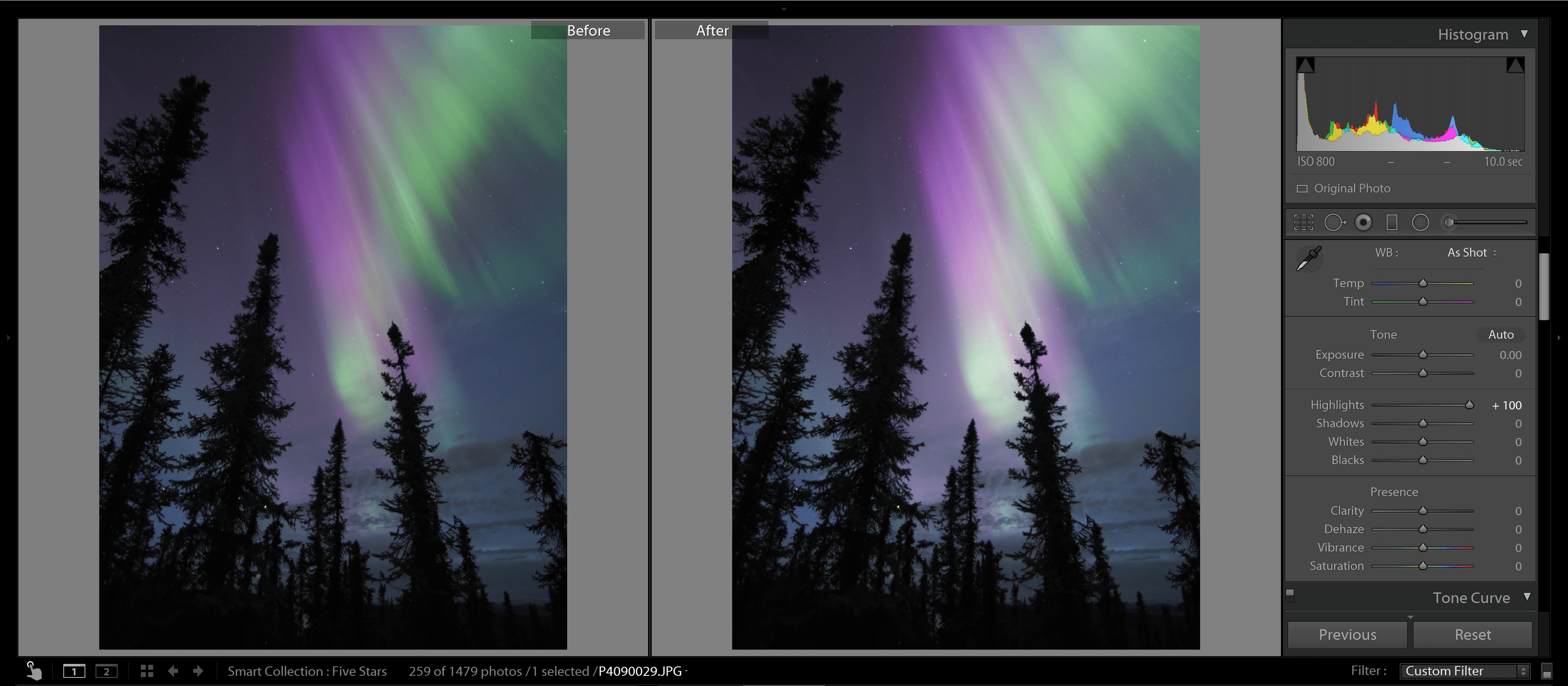 How to edit the aurora in Lightroom